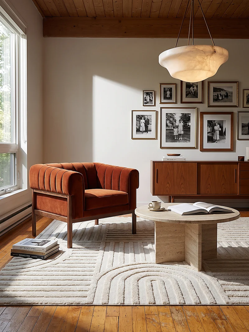 Hochflor-Teppich Bogen-Relief · Ton in Ton creme, 20 mm Flor, gewebt