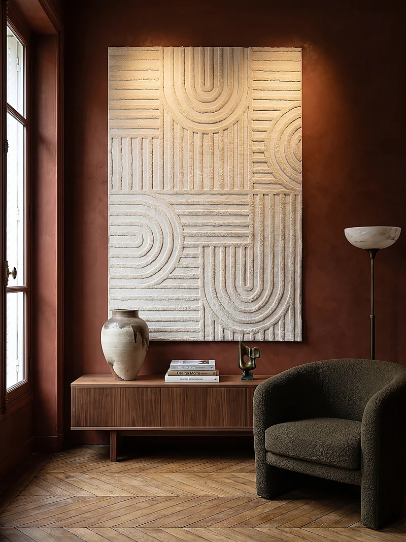 Hochflor-Teppich Bogen-Relief · Ton in Ton creme, 20 mm Flor, gewebt