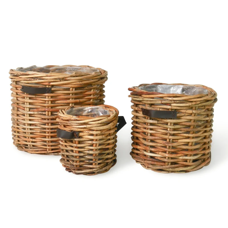 Dickes CL Rattan Pflanzkorb CESTINO natural ca.D35cm Ledergriffe