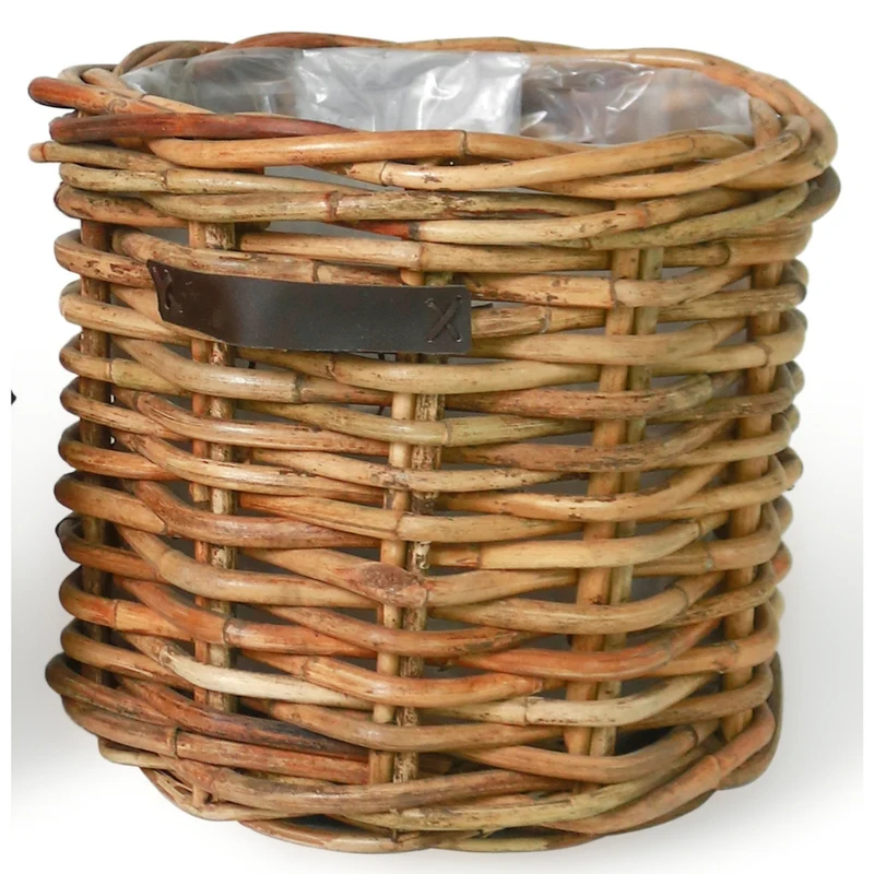 Dickes CL Rattan Pflanzkorb CESTINO natural ca.D35cm Ledergriffe