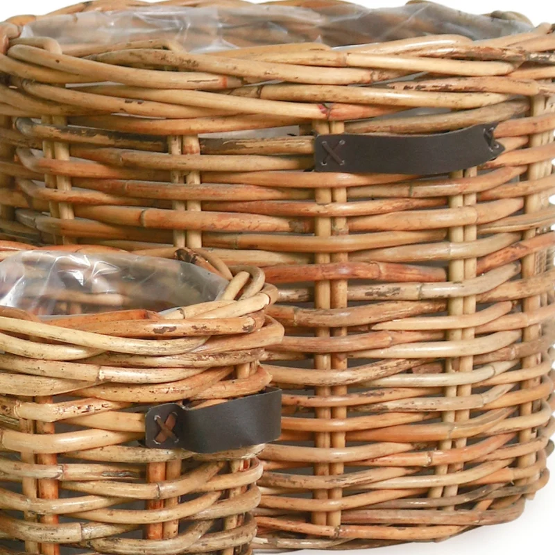 Dickes CL Rattan Pflanzkorb CESTINO natural ca.D50cm Ledergriffe