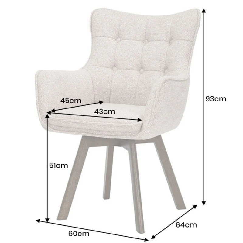 Drehbarer Stuhl ODIN beige Strukturstoff Eichenholz Gestell