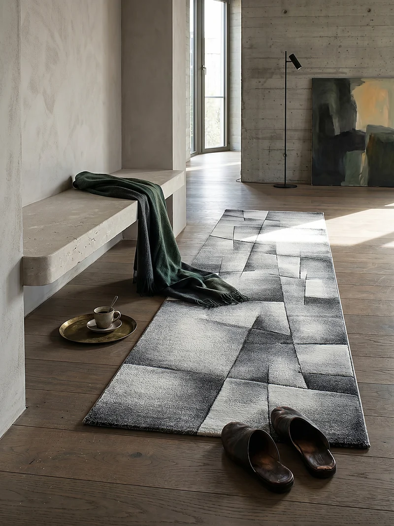Kurzflor-Teppich Distressed Patchwork-Flächen - Polypropylen, 14 mm Gesamthöhe