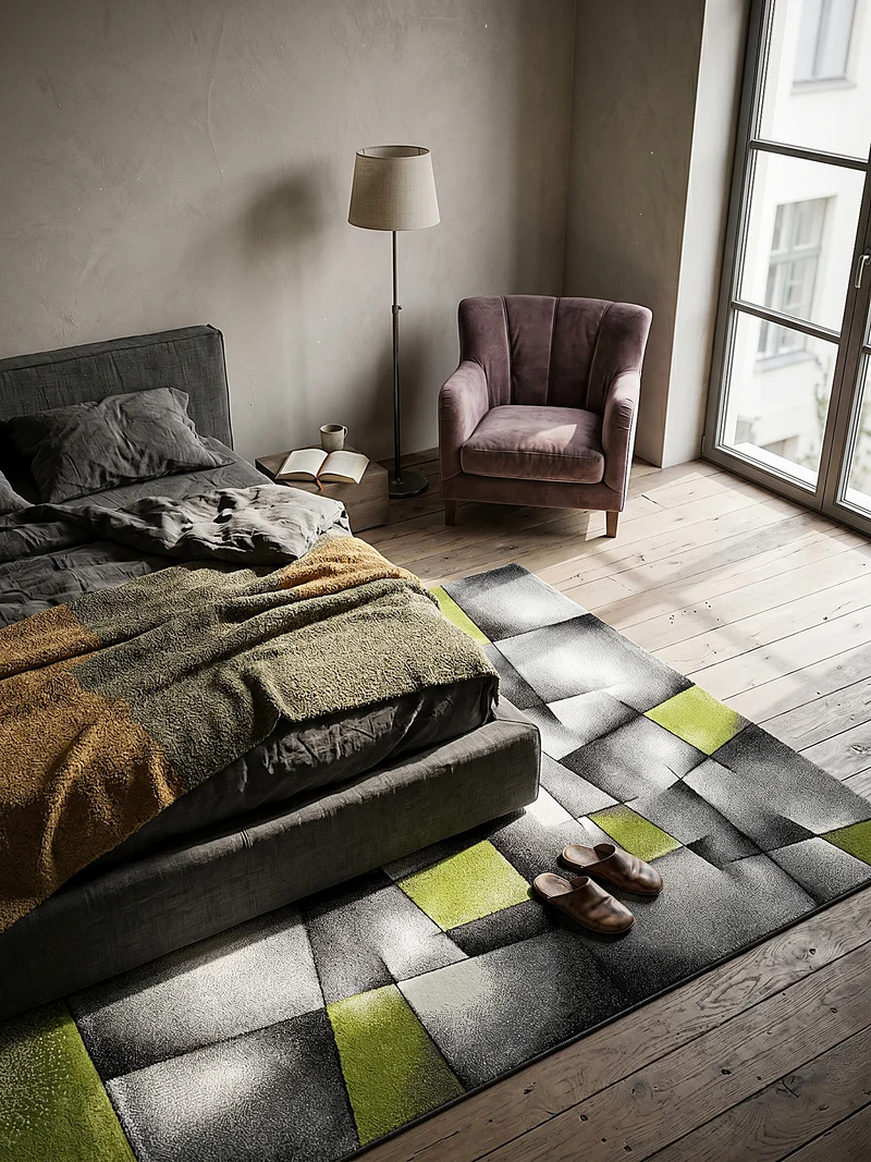 Kurzflor-Teppich Distressed Patchwork-Flächen - Polypropylen, 14 mm Gesamthöhe