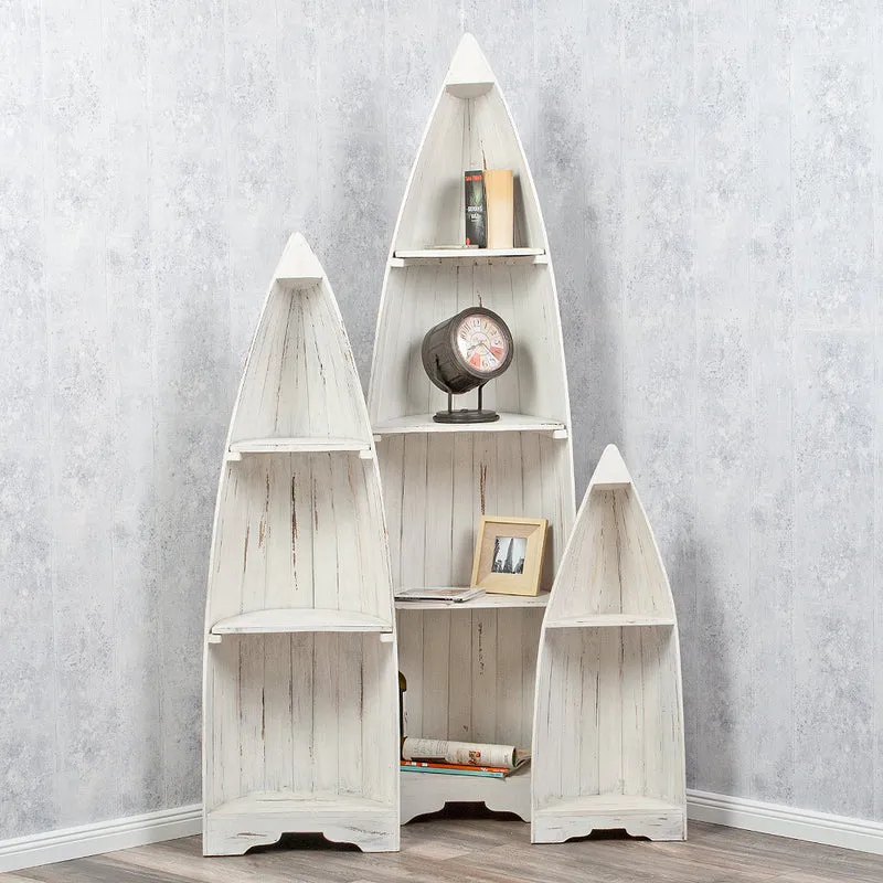 Massivholz Bootsregal / Bücherregal BALI ca.100cm Antique White