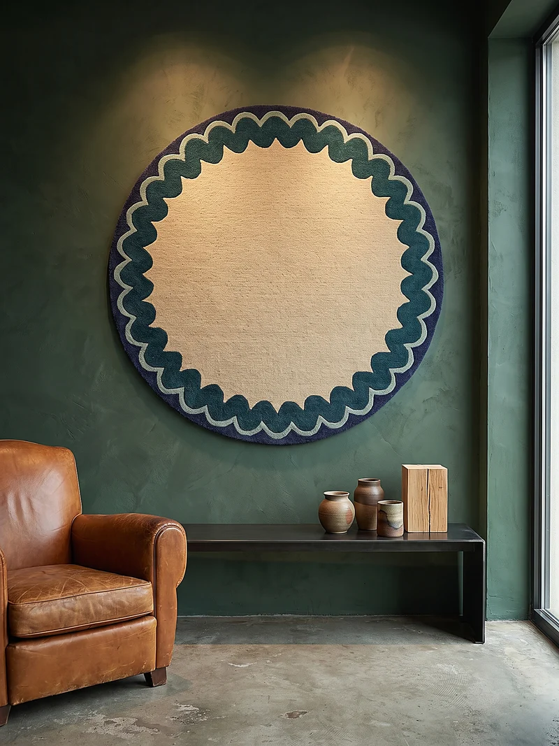 Wollteppich mit Wellenrand · handgetuftet, 5 mm Flor · 3.250 g/m²