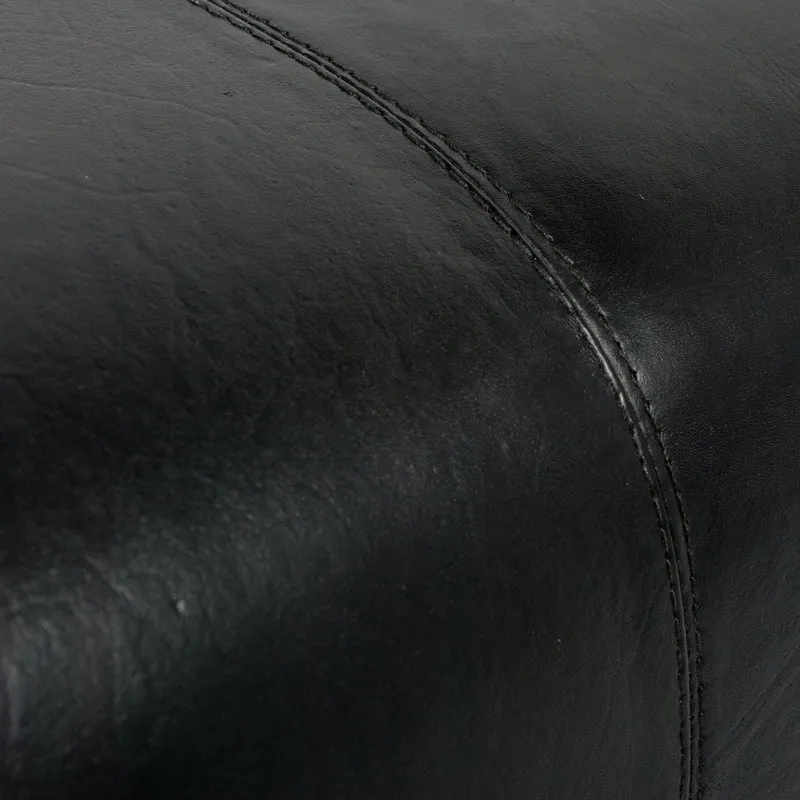 Leder Hocker MAXI Schwarz 40cm Teakholz Turnbock