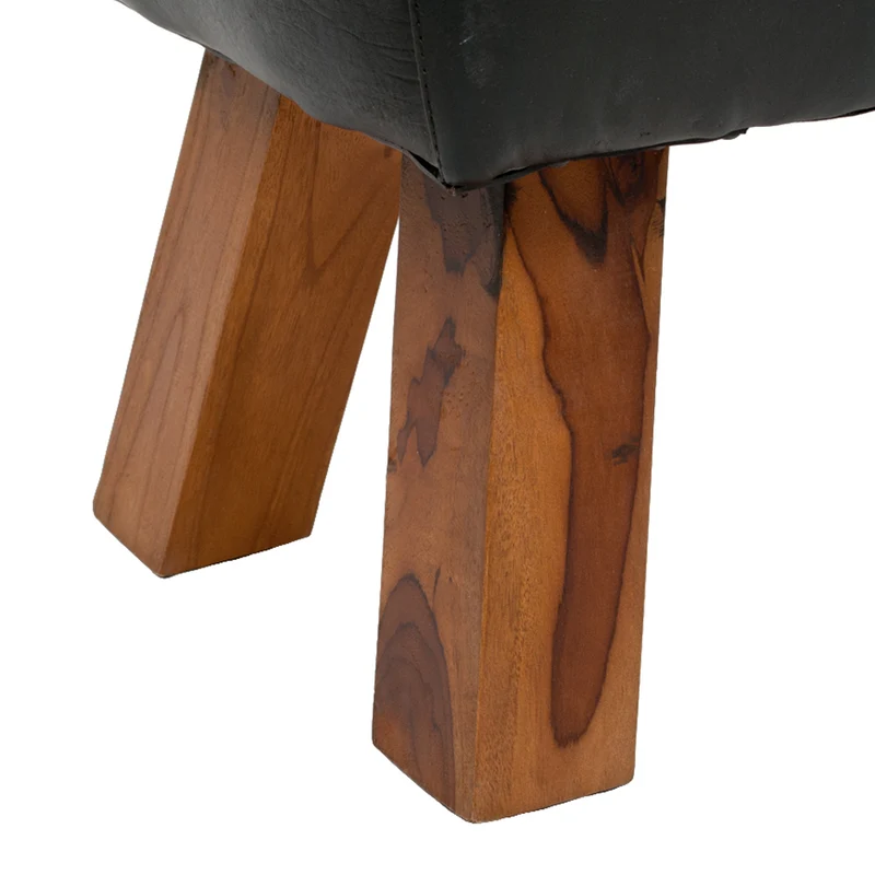 Leder Bank MAXI Schwarz 80cm Teakholz Turnbock