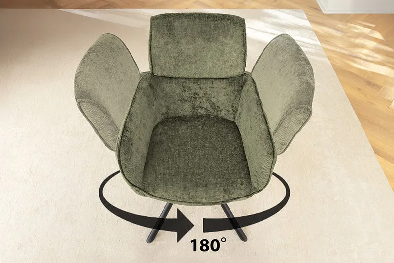 Retro Drehstuhl UNICO grün Chenille schwarzes Metallgestell Armlehne