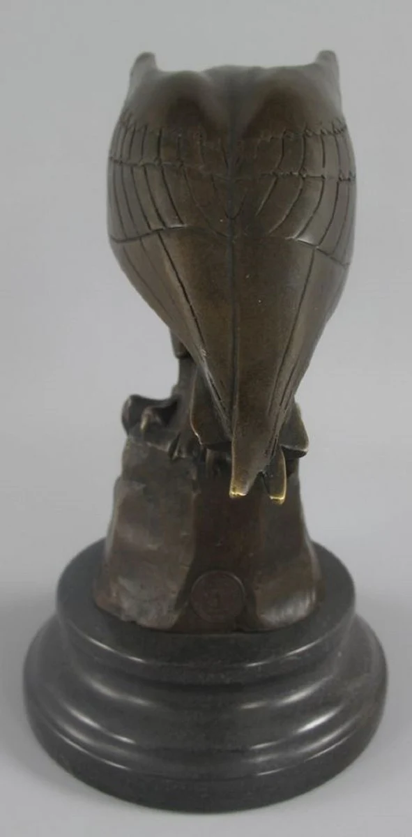 Casa Padrino Luxus Art Deco Bronze Figur Adler auf Felsen mit Marmorsockel Bronze / Gold / Schwarz 12 x 22 x H. 21 cm - Bronze Skulptur - Deko Figur - Deko Accessoires