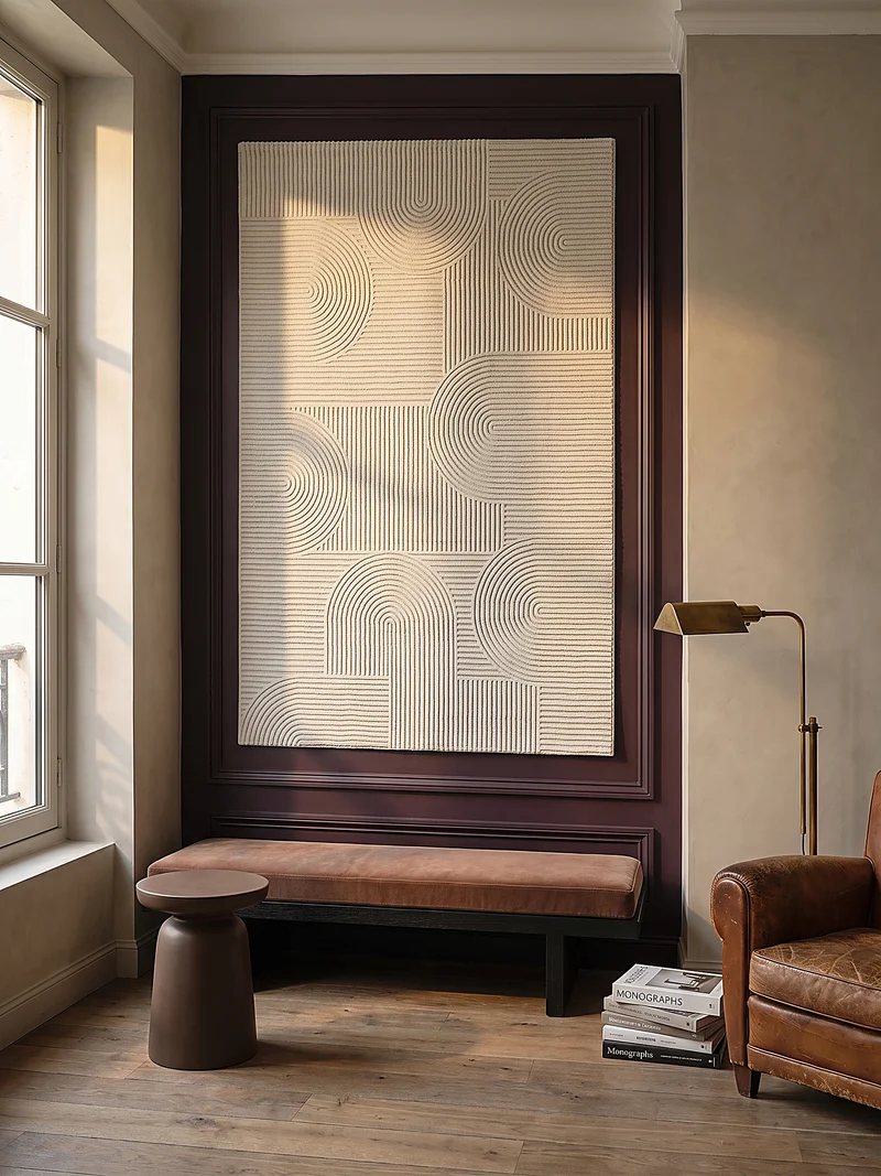 Kurzflor-Teppich Halbkreis-Bögen ton-in-ton - Polyester, 13 mm Gesamthöhe