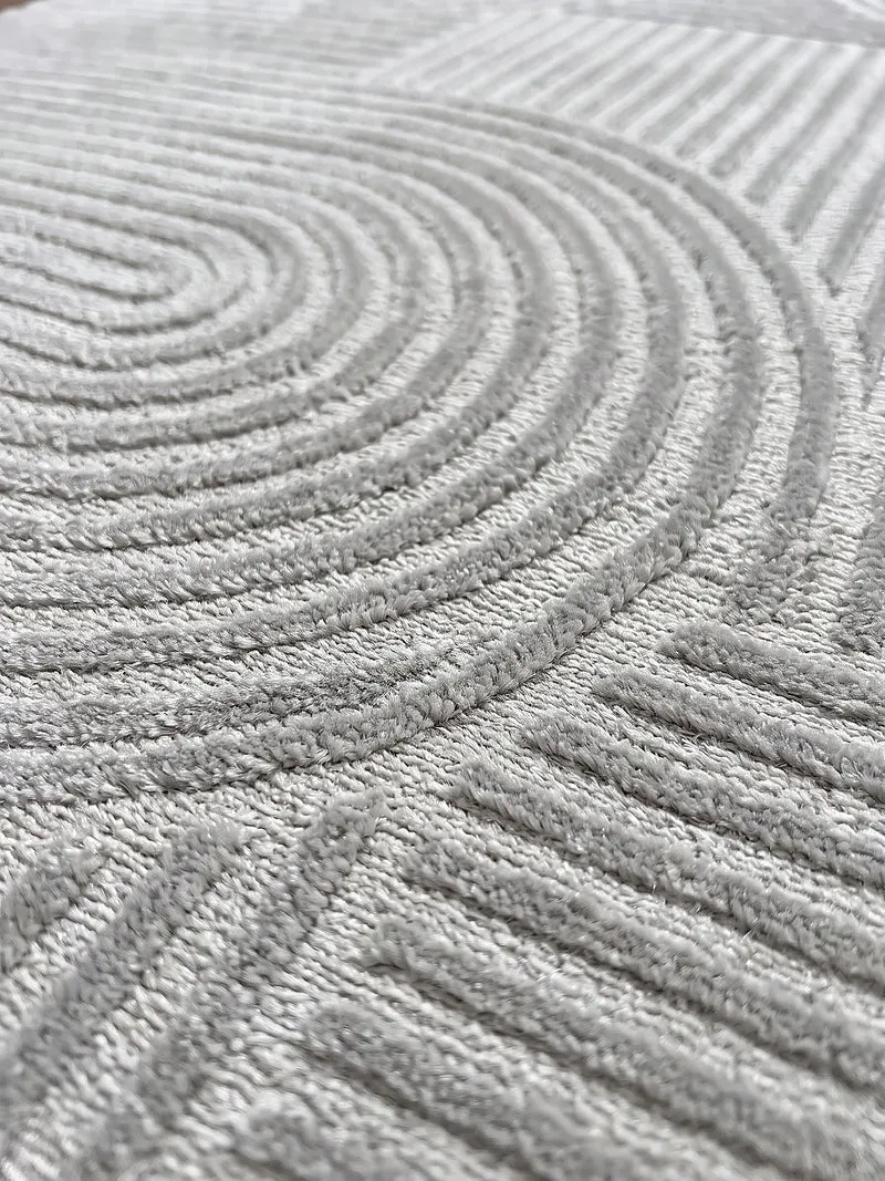 Kurzflor-Teppich Halbkreis-Bögen ton-in-ton - Polyester, 13 mm Gesamthöhe