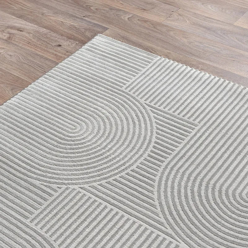 Kurzflor-Teppich Halbkreis-Bögen ton-in-ton - Polyester, 13 mm Gesamthöhe