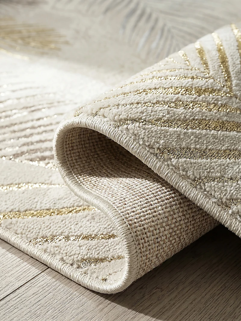 Kurzflor-Teppich Metallic-Palmblätter Glamour - Polyester, 9 mm Gesamthöhe