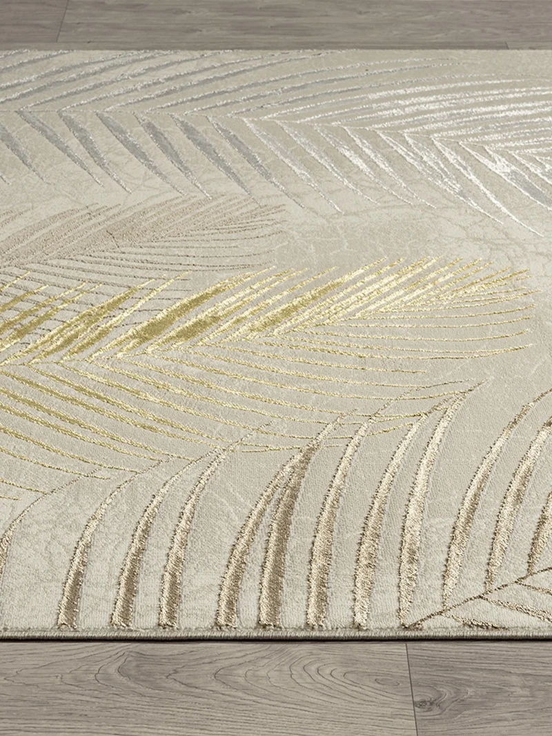 Kurzflor-Teppich Metallic-Palmblätter Glamour - Polyester, 9 mm Gesamthöhe