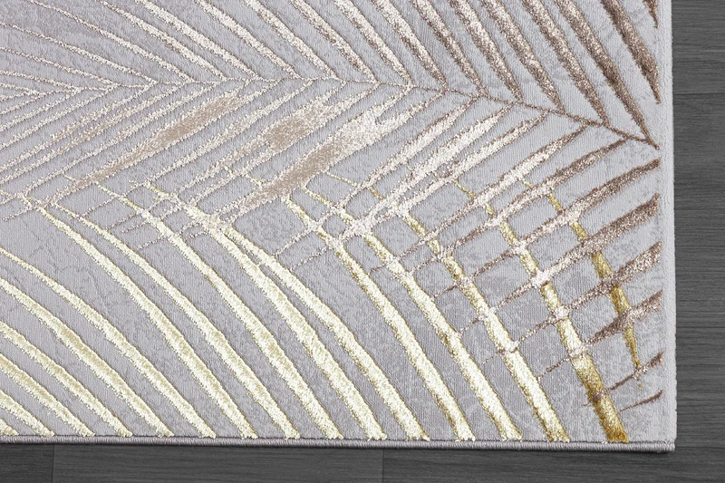 Kurzflor-Teppich Metallic-Palmblätter Glamour - Polyester, 9 mm Gesamthöhe