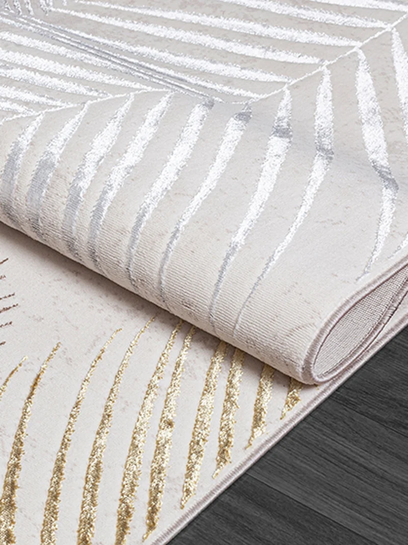 Kurzflor-Teppich Metallic-Palmblätter Glamour - Polyester, 9 mm Gesamthöhe