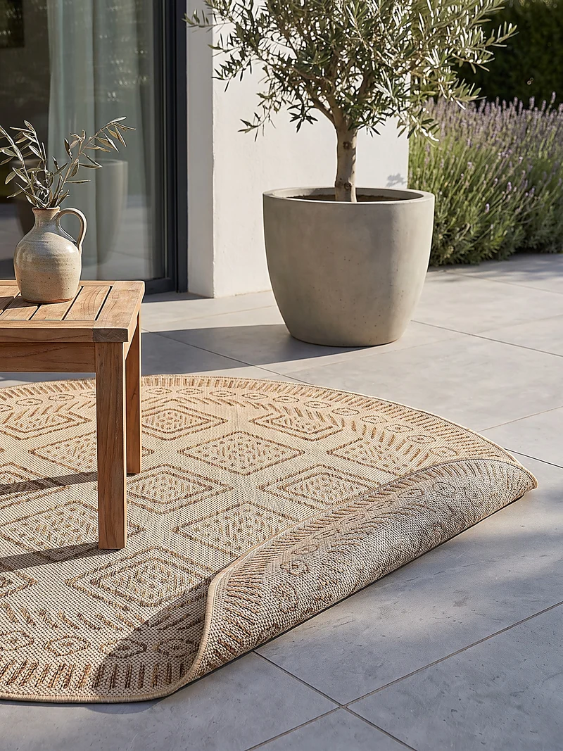 Flachgewebe-Teppich mit Rauten & Zickzack – Wetterfest | Ethno im Boho-Stil