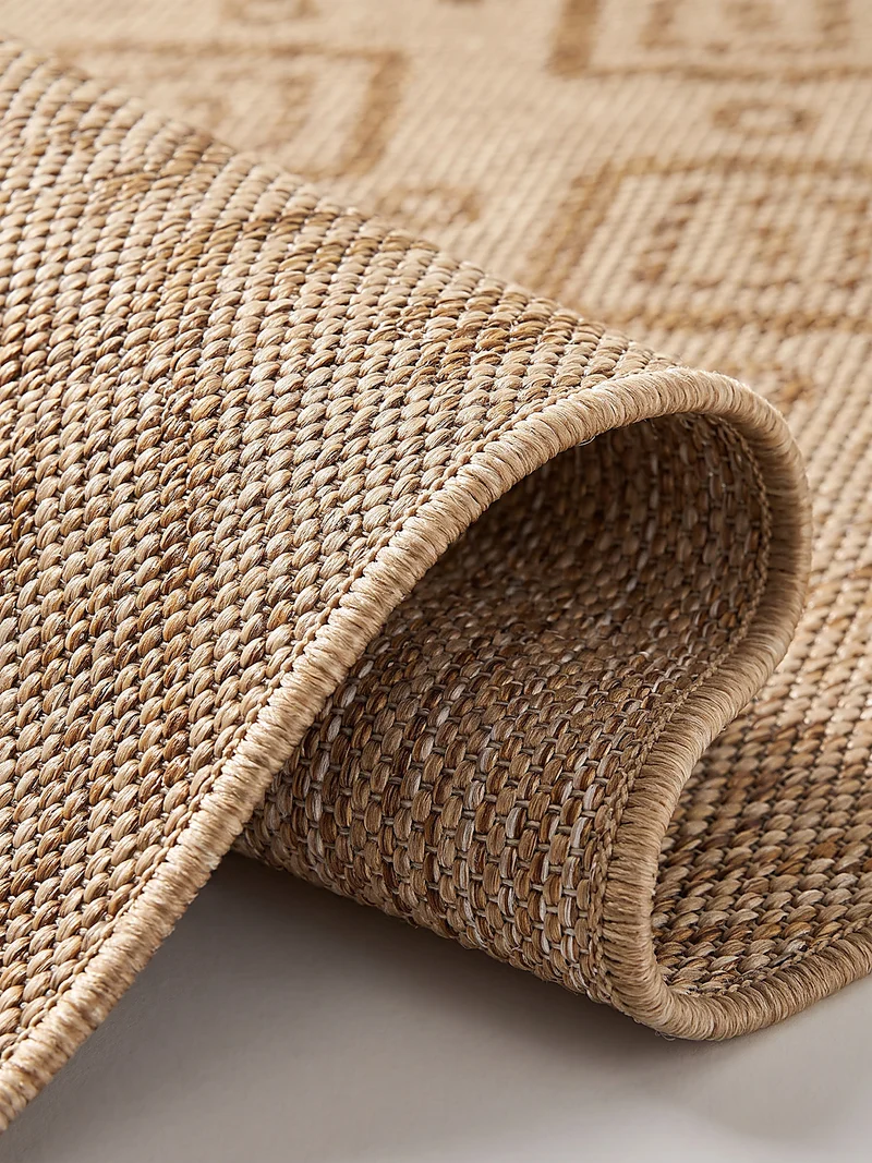 Flachgewebe-Teppich mit Rauten & Zickzack – Wetterfest | Ethno im Boho-Stil