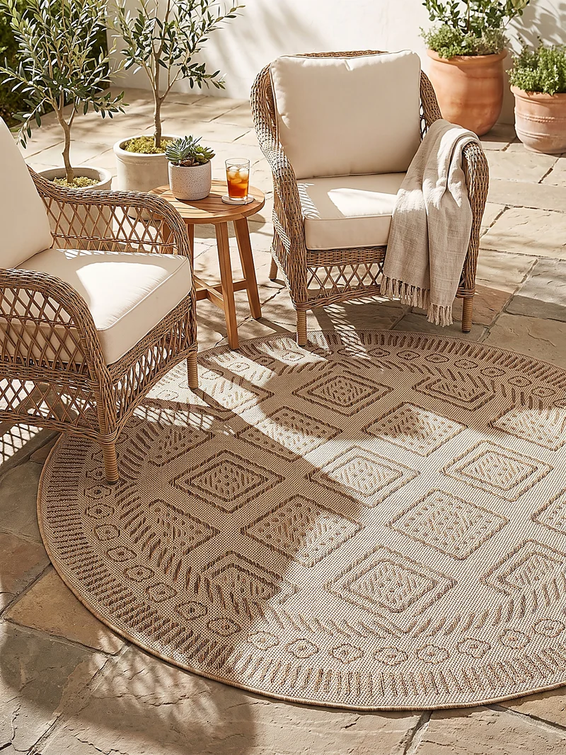 Flachgewebe-Teppich mit Rauten & Zickzack – Wetterfest | Ethno im Boho-Stil