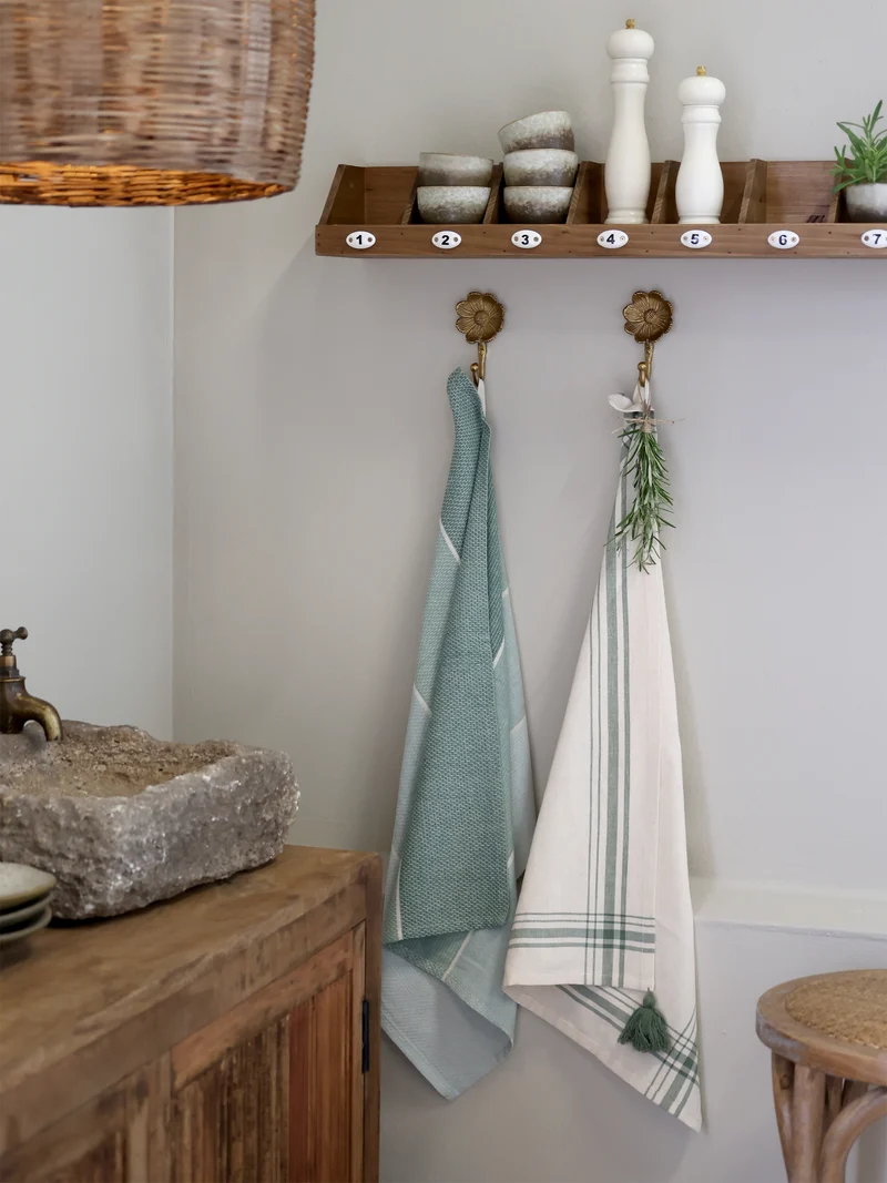 Chic Antique Aix Geschirrtuch mit Streifen Verte & Sky Blue