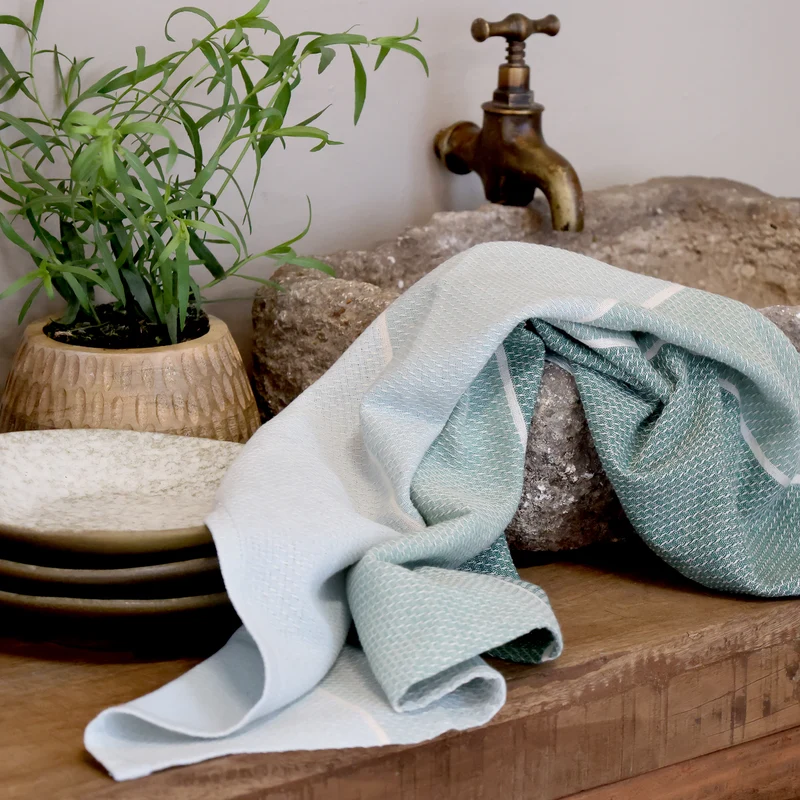 Chic Antique Aix Geschirrtuch mit Streifen Verte & Sky Blue