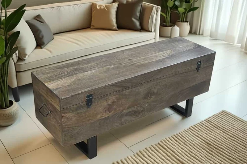 Industrial Couchtisch FABRICA 115cm braun Mangoholz Truhe