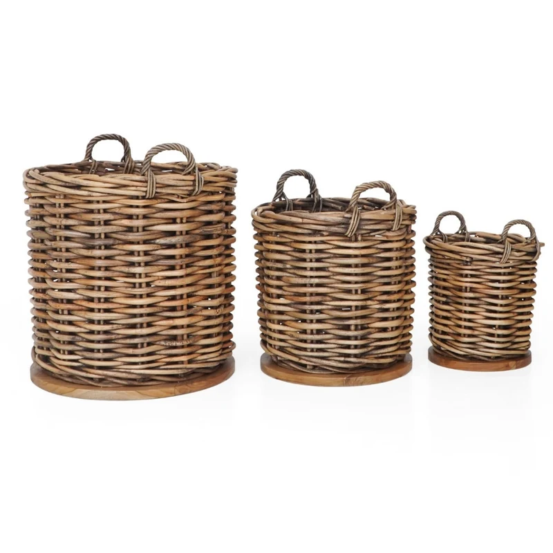 Dickes CL Rattan Korb CESTINO braun ca.D40cm Teakbodenplatte
