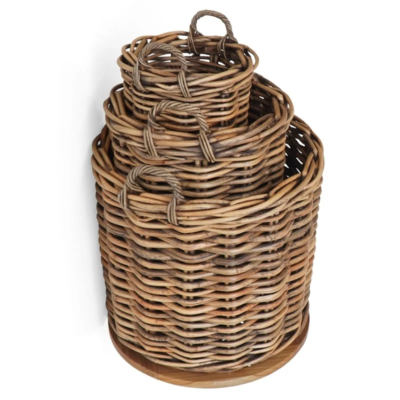 Dickes CL Rattan Korb CESTINO braun ca.D40cm Teakbodenplatte