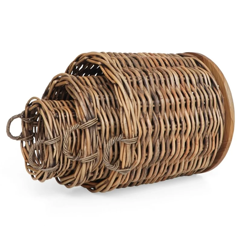 Dickes CL Rattan Korb CESTINO braun ca.D40cm Teakbodenplatte