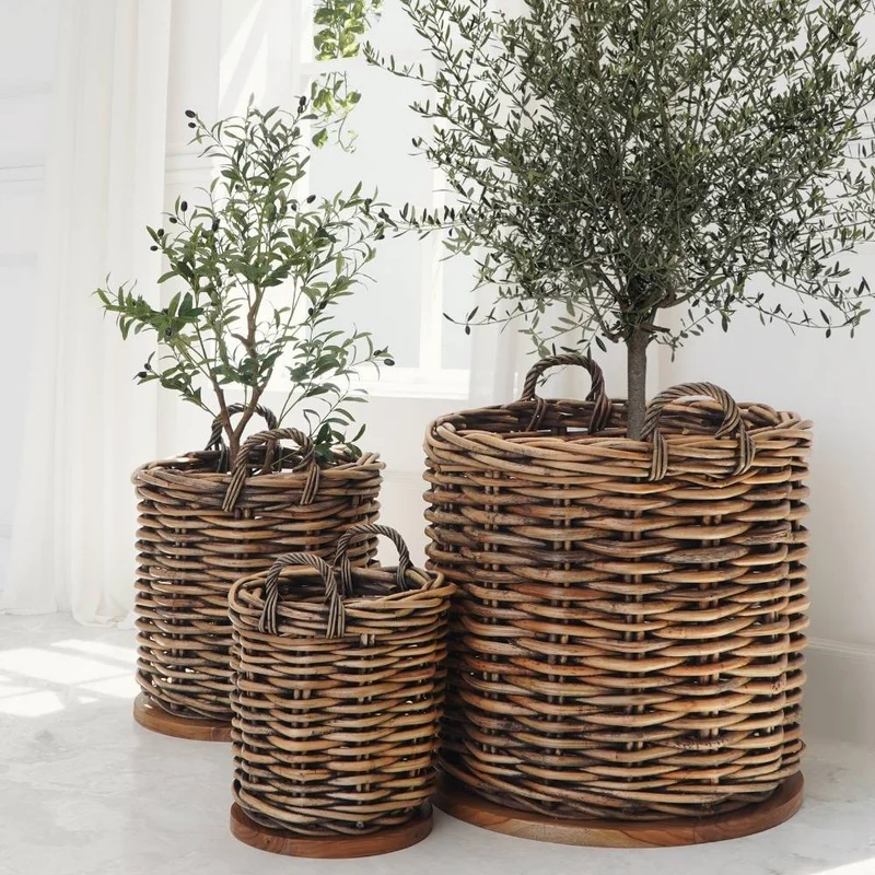 Dickes CL Rattan Korb CESTINO braun ca.D55cm Teakbodenplatte