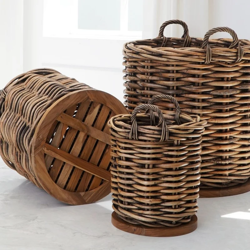 Dickes CL Rattan Korb CESTINO braun ca.D55cm Teakbodenplatte