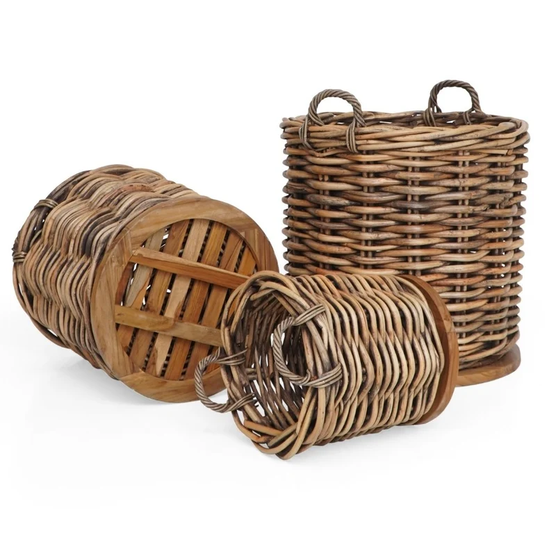 Dickes CL Rattan Korb CESTINO braun ca.D55cm Teakbodenplatte