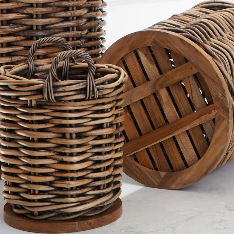 Dickes CL Rattan Korb CESTINO braun ca.D55cm Teakbodenplatte