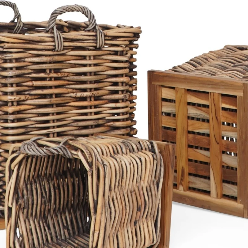 Dickes CL Rattan Korb CESTINO braun ca.70cm Teakbodenplatte