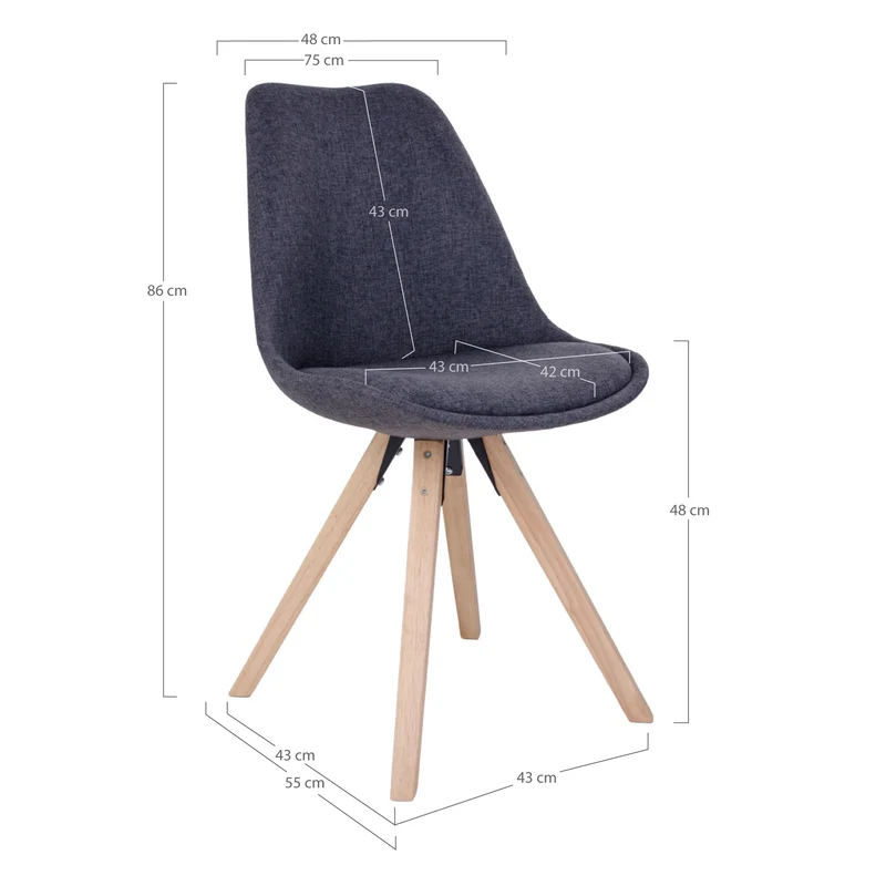 Design Stuhl SKAGEN (2er Set) dunkelgrauer Stoff + Holzbeine natural