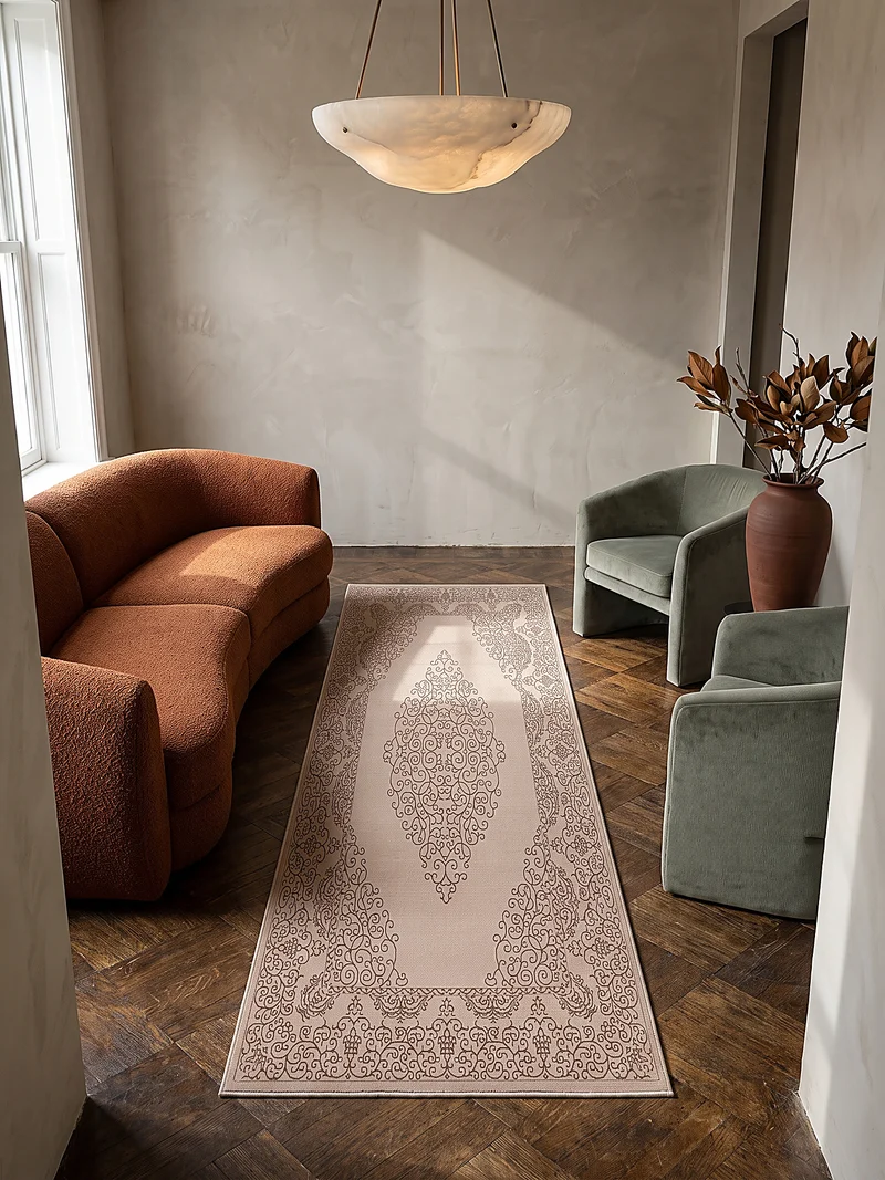 Kurzflor-Teppich Filigranes Orient-Medaillon - Polyester, 13 mm Gesamthöhe