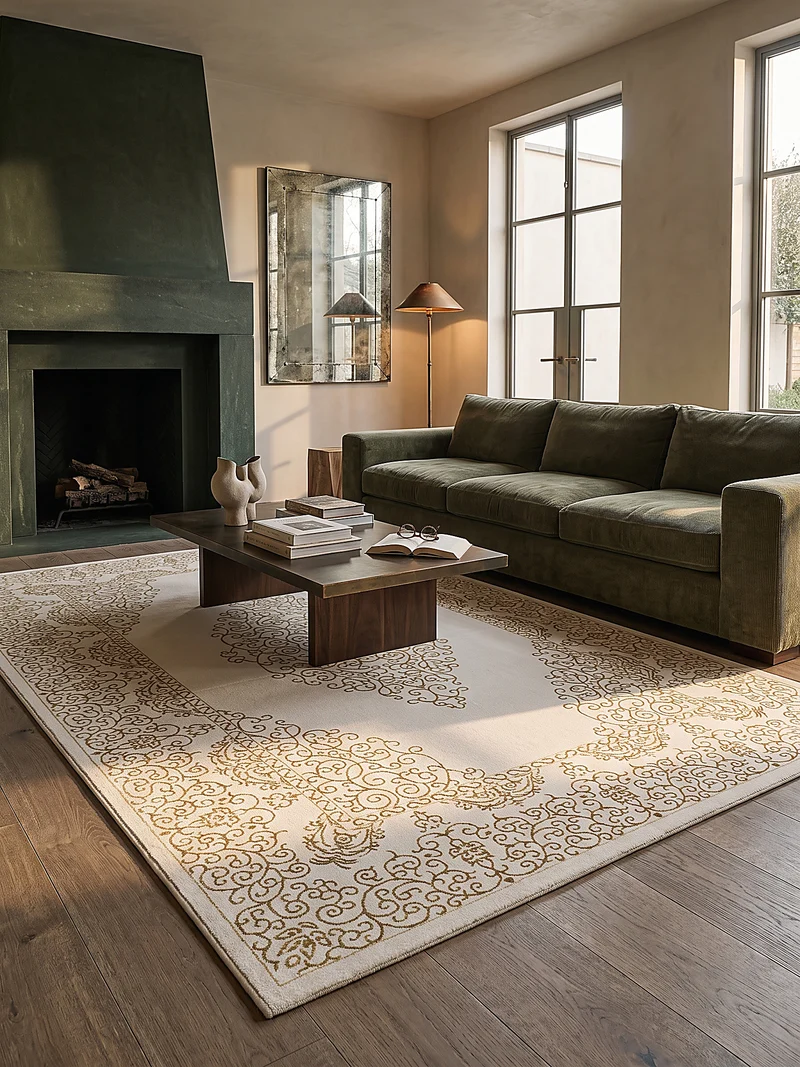 Kurzflor-Teppich Filigranes Orient-Medaillon - Polyester, 13 mm Gesamthöhe