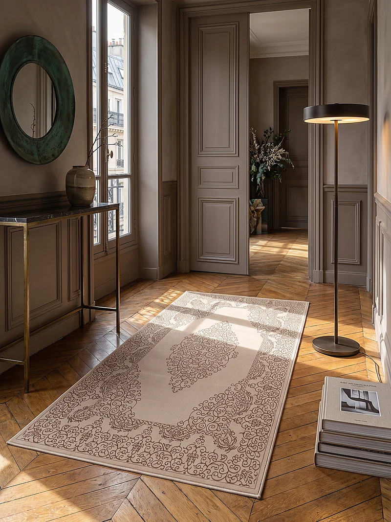 Kurzflor-Teppich Filigranes Orient-Medaillon - Polyester, 13 mm Gesamthöhe