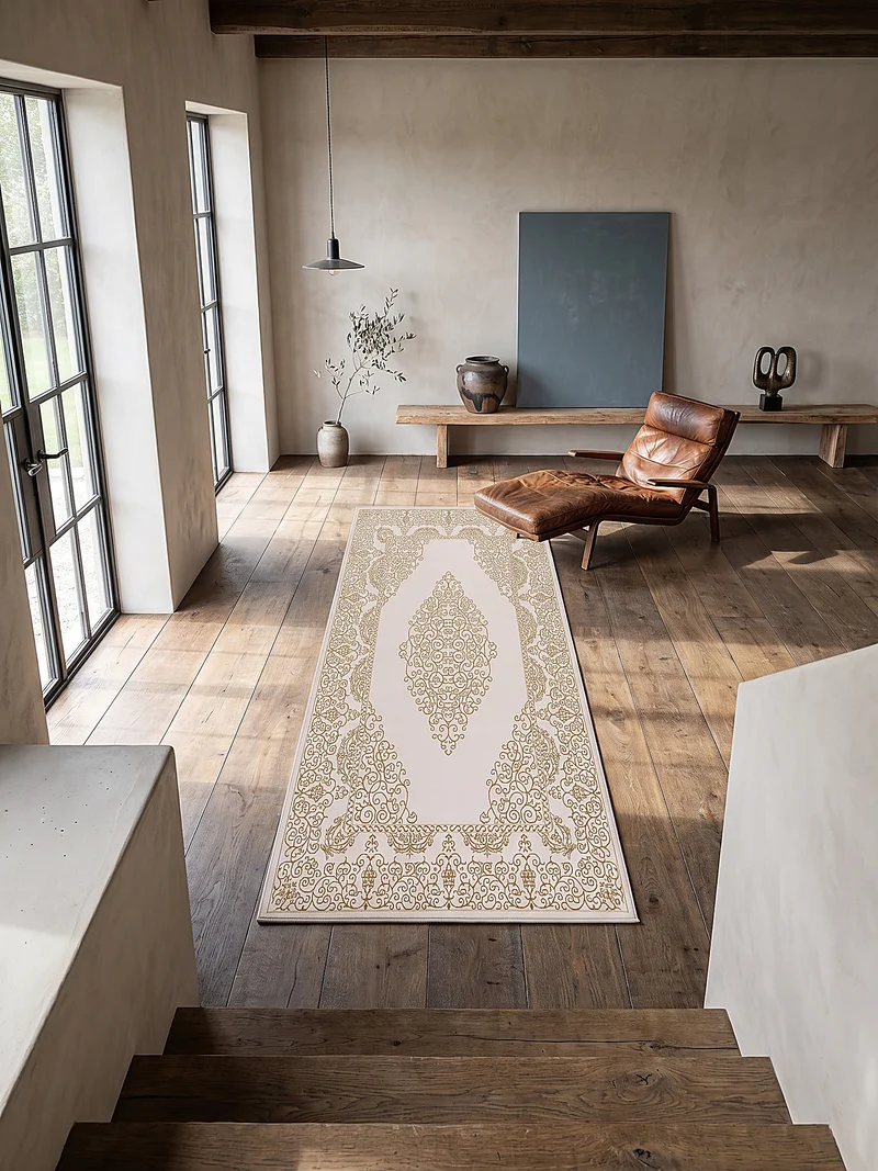 Kurzflor-Teppich Filigranes Orient-Medaillon - Polyester, 13 mm Gesamthöhe
