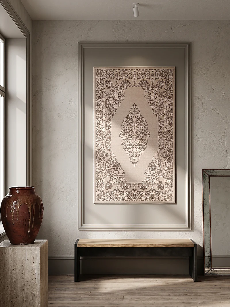 Kurzflor-Teppich Filigranes Orient-Medaillon - Polyester, 13 mm Gesamthöhe
