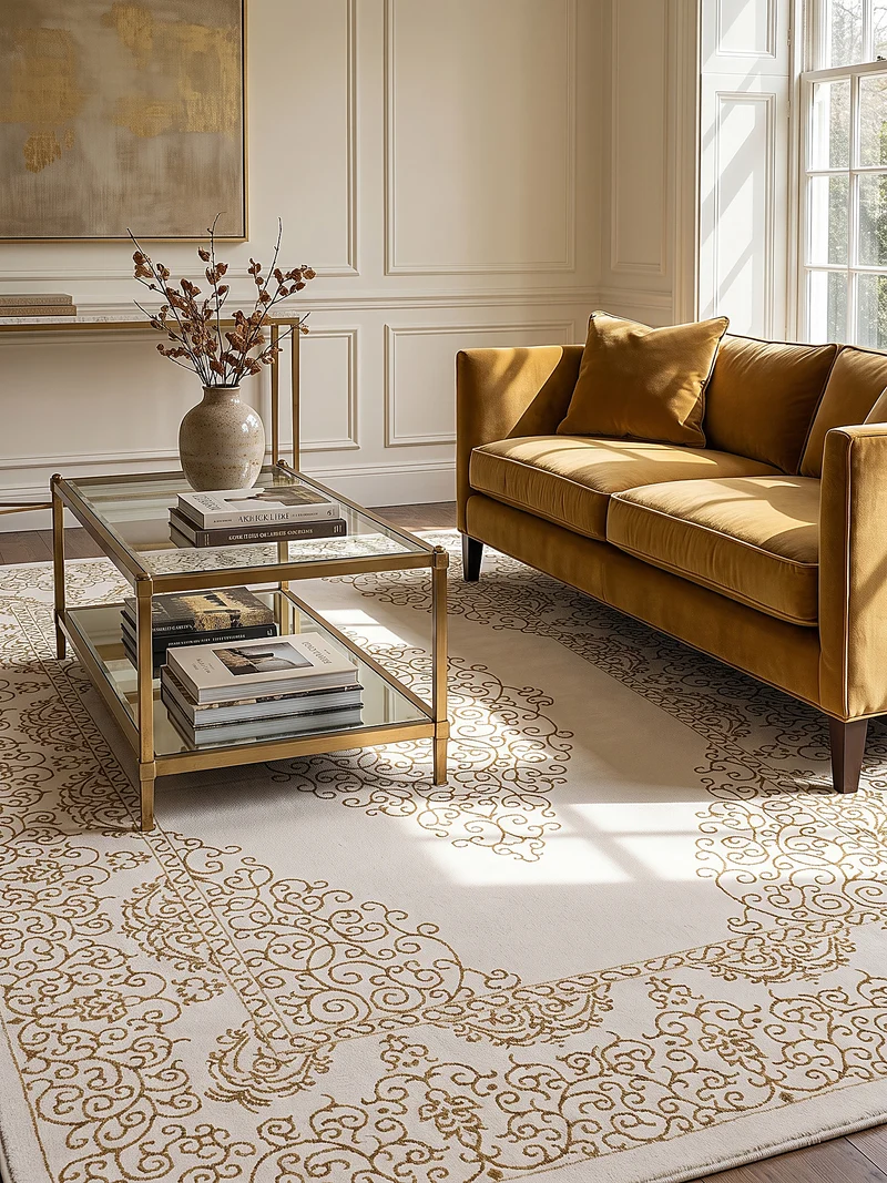Kurzflor-Teppich Filigranes Orient-Medaillon - Polyester, 13 mm Gesamthöhe