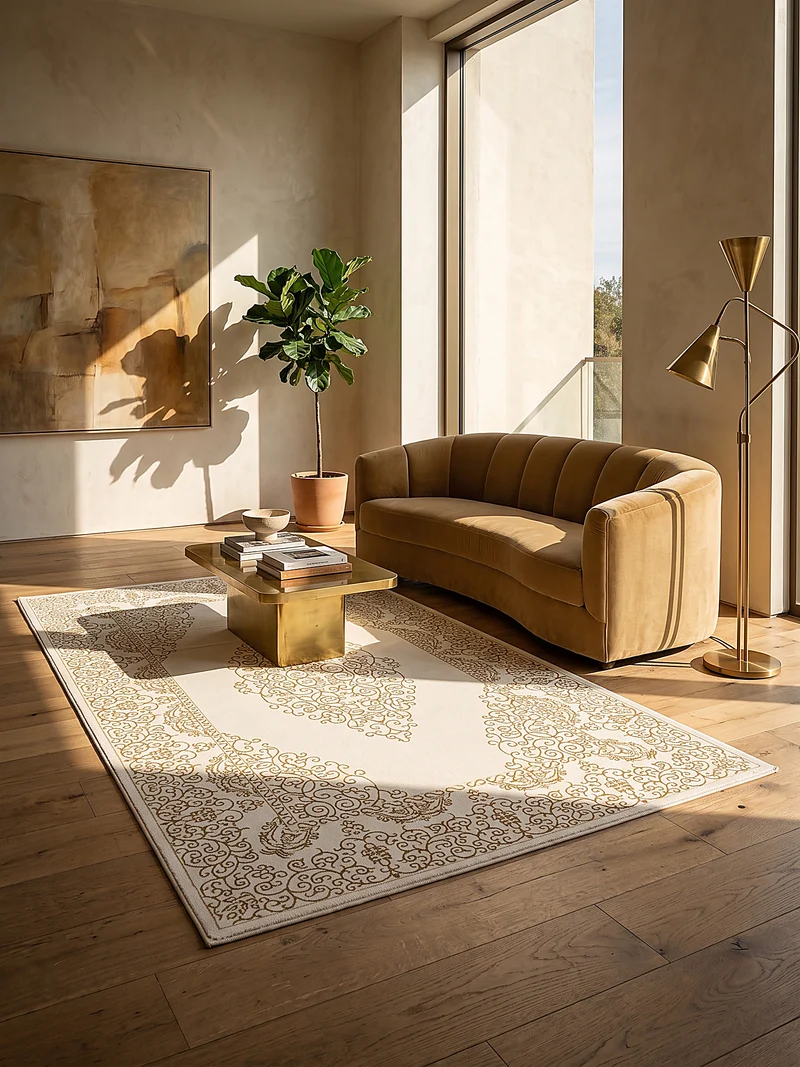 Kurzflor-Teppich Filigranes Orient-Medaillon - Polyester, 13 mm Gesamthöhe