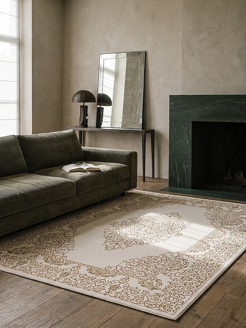Kurzflor-Teppich Filigranes Orient-Medaillon - Polyester, 13 mm Gesamthöhe