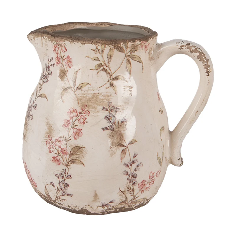 Clayre & Eef dekorative Kanne Rosa Beige mit Blumenmotiv