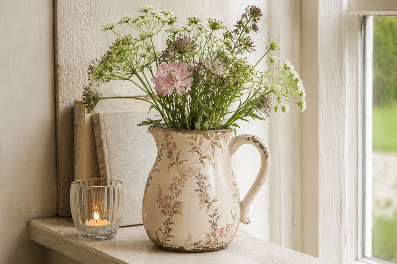 Clayre & Eef dekorative Kanne Rosa Beige mit Blumenmotiv