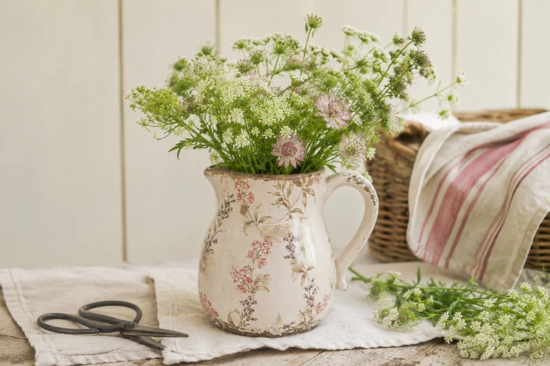 Clayre & Eef dekorative Kanne Rosa Beige mit Blumenmotiv