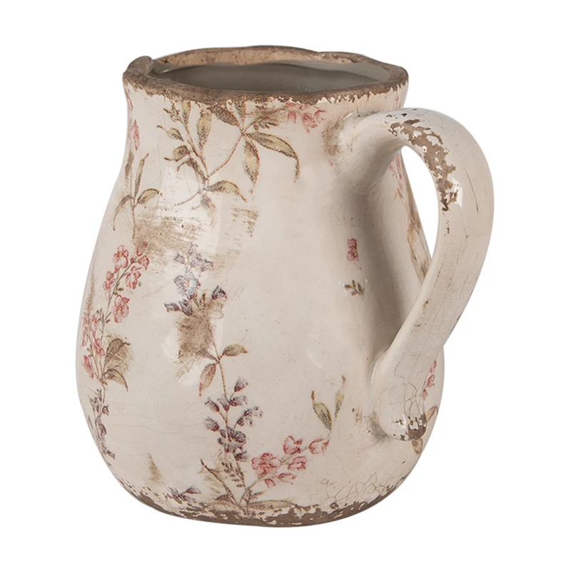 Clayre & Eef dekorative Kanne Rosa Beige mit Blumenmotiv