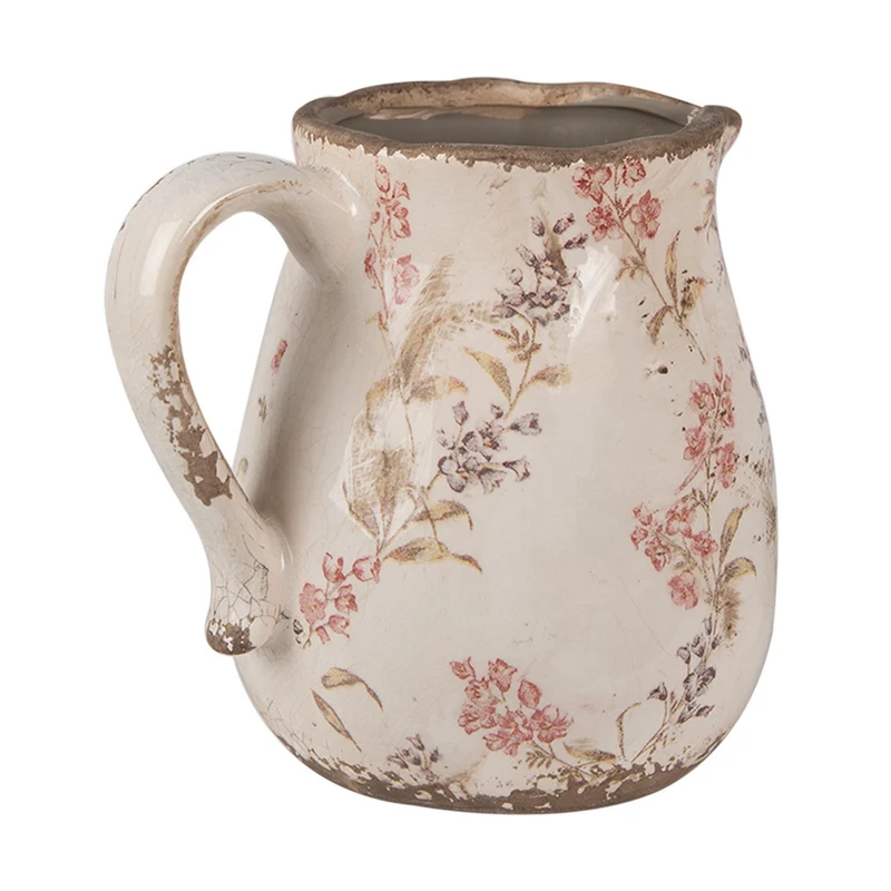 Clayre & Eef dekorative Kanne Rosa Beige mit Blumenmotiv