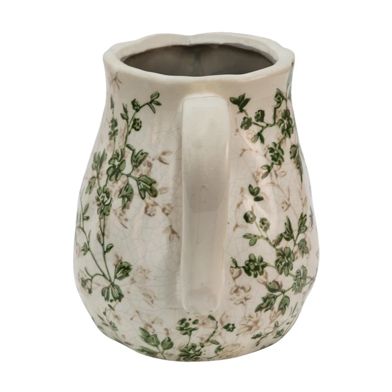 Clayre & Eef dekorative Kanne Grün Beige mit Blumenmotiv